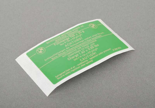 Etichetta adesiva OEM 64508380053 per il sistema di condizionamento dell'aria (gas refrigerante) per BMW E46, E83. BMW originale.