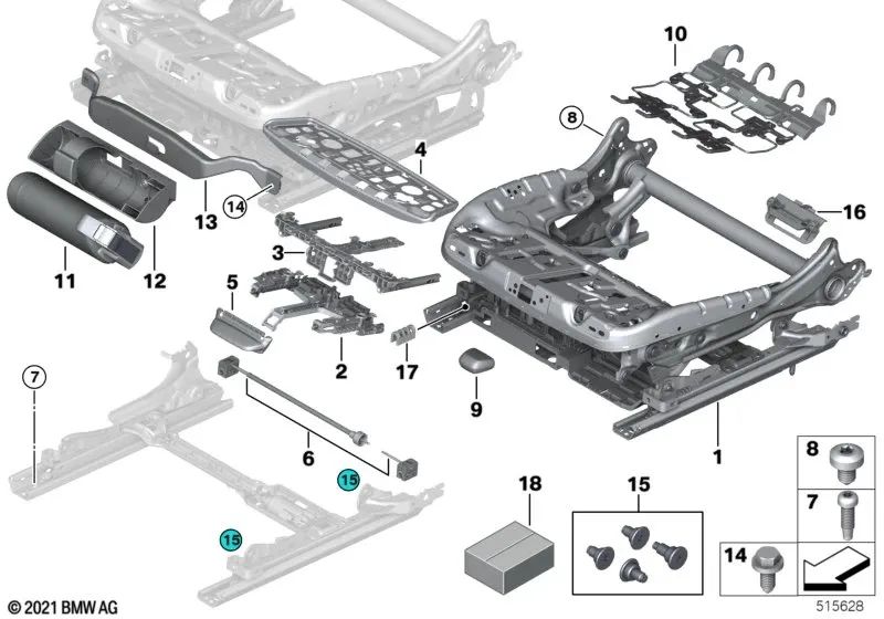 Sistema mecânico de suporte lateral do banco traseiro OEM 52107424508 para BMW Série 5 F07, F10, G30; Série 6 G32; Série 7 F01; X5 F15, G05; X6 F16, G06; X7 G07... e muito mais. BMW genuíno.