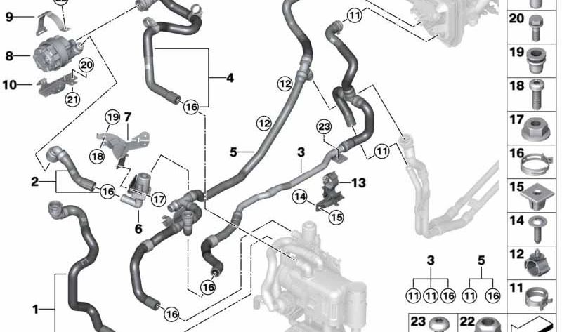 Manguera de retorno del refrigerante OEM 64216821660 para BMW G07. Original BMW.