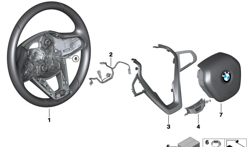 Velas de direção de couro OEM 32309484768 para BMW F40 e F44. Compatível com modelos 116D, 116i, 118D e 118i com diferentes motores e transmissões. BMW original.