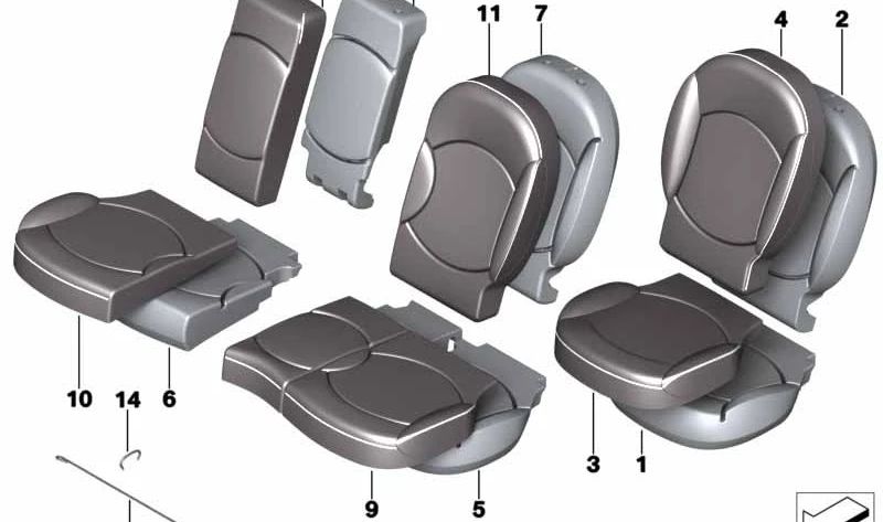 Coprisedile sinistro in pelle T9E1 CARBON OEM 52209808816 per MINI Countryman R60 (01/2010 - 10/2016). MINI originale.