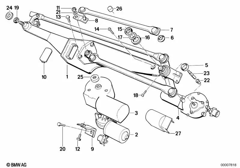 Tapón de cubrimiento del motor del limpiaparabrisas para BMW E34, E32 (OEM 61611384980). Original BMW