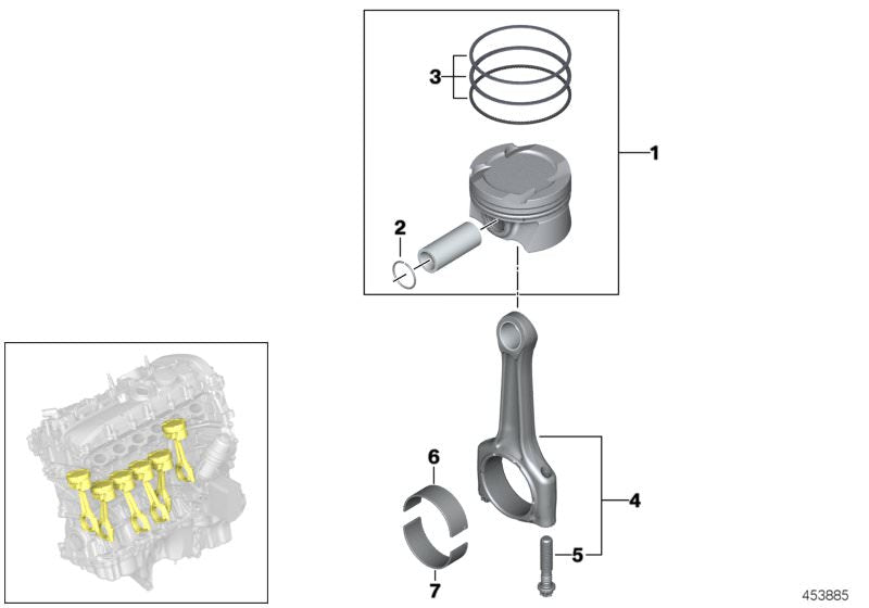 Juego de aros de pistón OEM 11258575422 para BMW G30, G31, G11, G12, G05, G06, G07. Compatible con motores B57S y B57R. Original BMW.