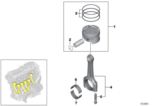 OEM Piston Ring Game 11258575422 para BMW G30, G31, G11, G12, G05, G06, G07. Compatível com os motores B57s e B57R. BMW original.