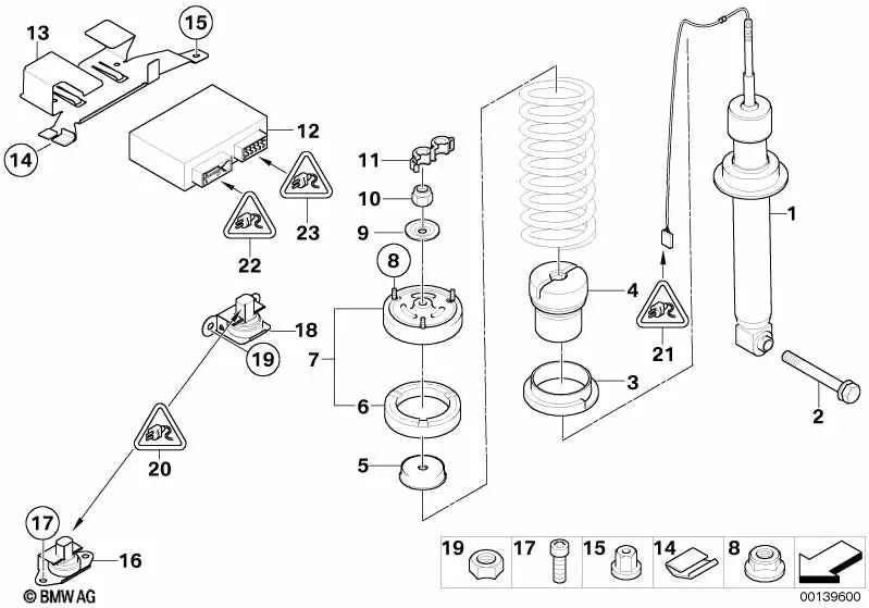 Muelle-amortiguador trasero OEM 33522283990 para BMW Serie 5 E60 M5 (2004-2009). Original BMW.