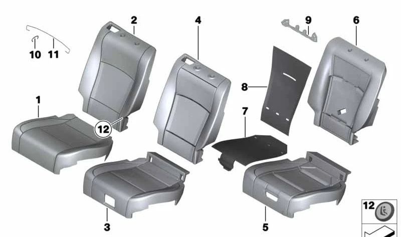 Funda de asiento de cuero izquierda OEM 52207370679 para BMW F07, F07N. Original BMW.