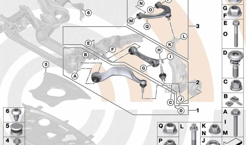 Kit de reparación brazo de suspensión delantero izquierdo OEM 31122450835 para BMW F10, F11, F06, F12, F13. Original BMW.