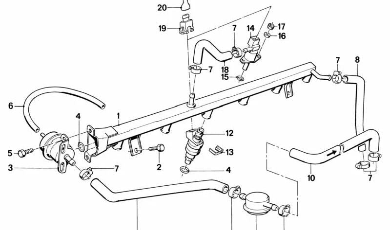 Sleeve de carburant OEM 13311307513 pour BMW E28, E24, E23. BMW d'origine.