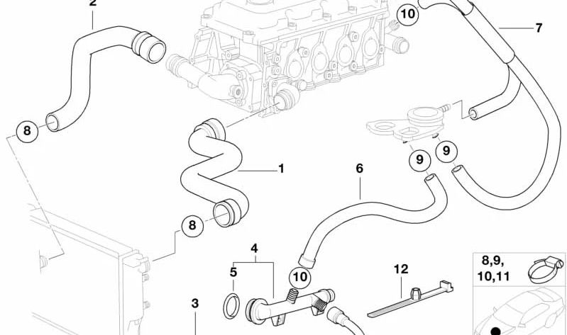 Manguera del radiador OEM 11531716660 para BMW E31, E32, E34, E38, E39. Original BMW.