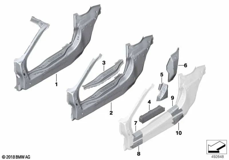 Upper front right sill reinforcement plate for BMW I12, I12N, I15 (OEM 41007393528). Original BMW