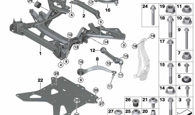 Brazo de suspensión corrección de caída superior para BMW F07, F10, F11, F18, F06, F12, F13, F01, F02 Serie i (OEM 31126779908). Original BMW