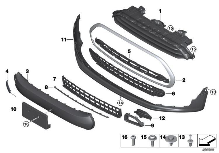Rejilla decorativa capó delantero OEM 51137381982 para MINI Cooper F55, F56, F57. Original MINI.