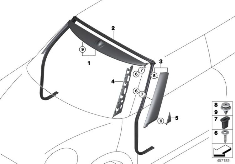 Sellado montante A derecho OEM 51337356296 para MINI Cabrio F57, F67, F57 LCI... y más. Original MINI.