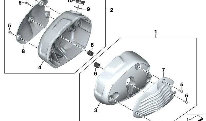 Tapa de culata izquierda "2V" OEM 77128565725 para BMW Motorrad R nineT (todos los modelos: Pure, Scrambler, Urban G/S, Racer, estándar). Original BMW Motorrad.