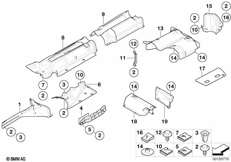 Aislamiento térmico túnel/tanque para BMW E65, E66 (OEM 51487036674). Original BMW
