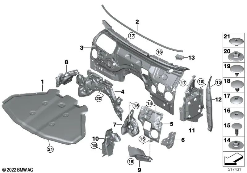 Aislamiento acústico tabique compartimiento motor derecho para BMW Serie 7 G70 (OEM 51489423324). Original BMW.