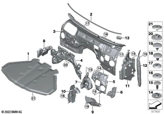 Isolamento acustico Legique MOTORE DESTRA RASTERMENTO PER SERIE BMW 7 G70 (OEM 51489423324). BMW originale.