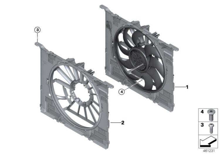 Cerco de ventilador con ventilador 400W OEM 17428472266 para BMW 5' G30, G31, 6' G32 GT... y más. Original BMW.