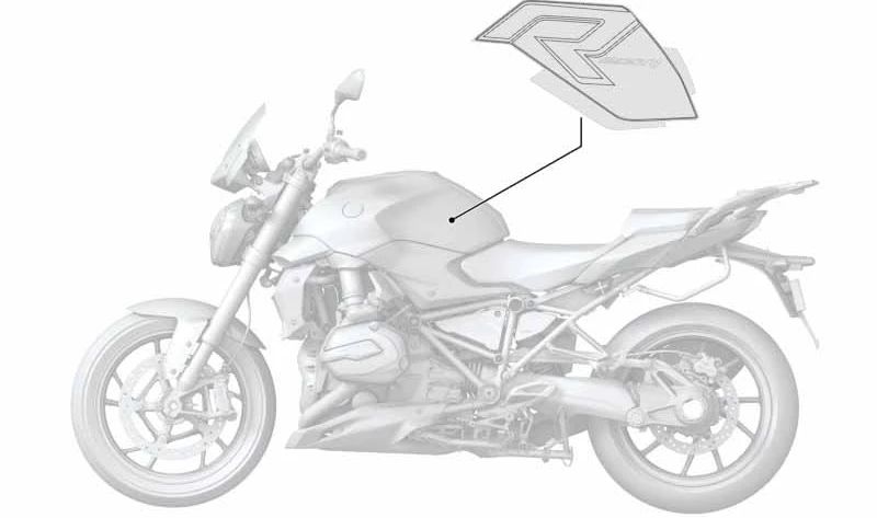 Emblema lateral derecho OEM 51148388714 para BMW Motorrad R 1200 R (RK53) 2014-2018. Original BMW Motorrad.