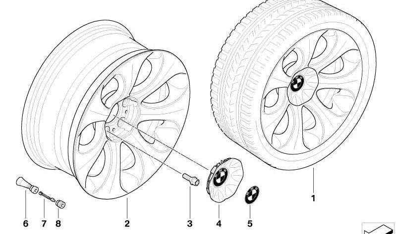 Tapa de buje OEM 36136763117 para BMW E63, E63N, E64, E64N. Diámetro 155,3 mm. Compatible con llanta de aleación estilo elipsoide 121360730. Original BMW.