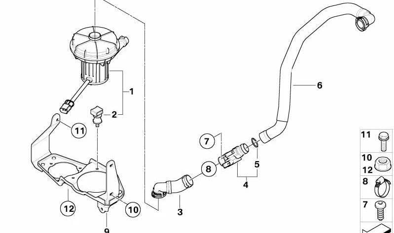 Soporte de bomba de aire secundaria OEM 11727839125 para BMW E60 M5, E61 M5, E63 M6, E64 M6. Original BMW.