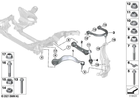 Correzione supporto traversa superiore sinistra OEM 31108053331 per BMW F90 M5, F91 M8, F92 M8... e altro ancora. BMW originale.