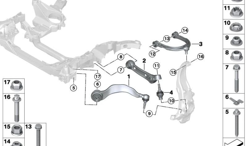 Braço de suspensão inferior esquerdo com Silentblock OEM 31107857013 para BMW F90 (M5, M5 CS). BMW original.