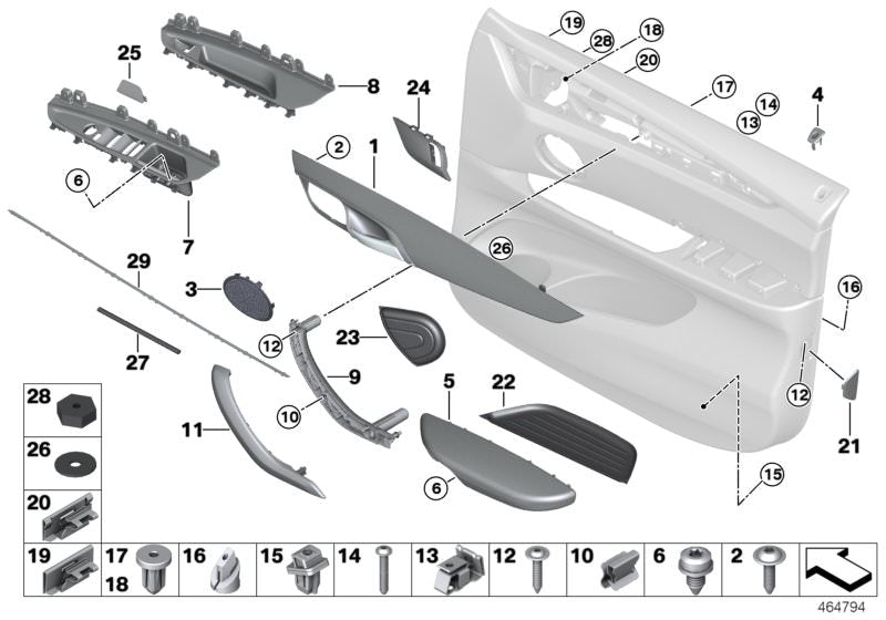Apoyabrazos de puerta delantero derecho terra/braun OEM 51417484544 para BMW X5 F15, X6 F16. Original BMW