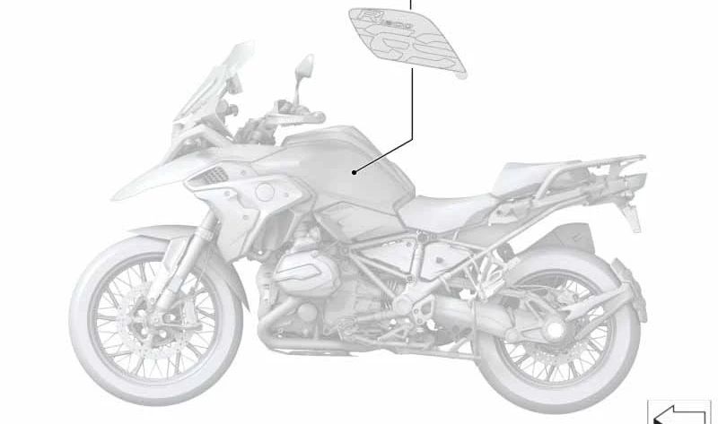 Linke Beschriftung unter farblosem Lack OEM 51148566727 für BMW R1200GS, R1250GS Motorräder. Original BMW Motorrad.
