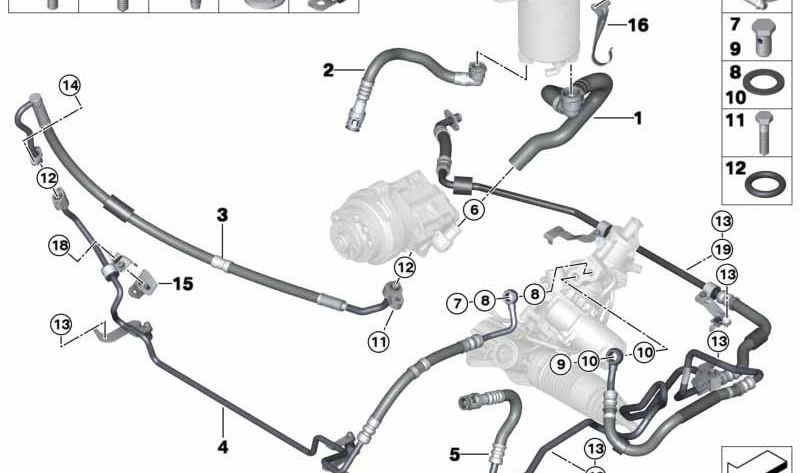Tubería de retorno de dirección asistida OEM 32416790809 para BMW E70, E71, F15, F16. Original BMW.
