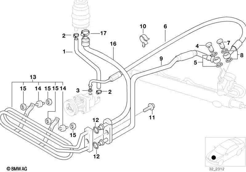 BMW Prove Tubo 3 E36 (OEM 32411093341). BMW originale