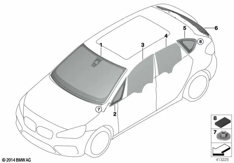 Ventanilla lateral fija trasera izquierda OEM 51377375179 para BMW Serie 2 F45 Active Tourer, F45 Active Tourer LCI. Original BMW.