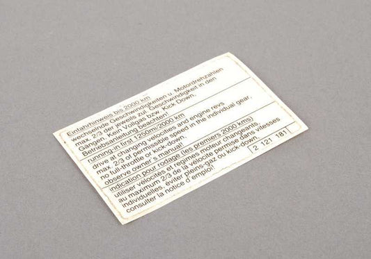 Warnplatte auf Drehanweisungen für BMW Series 3 E21, E30, E36, Serie 5 E12, E28, Serie 6 E24, Serie 7 E23, E32, E38, Serie 8 E31 (OEM 51142121181). Original BMW