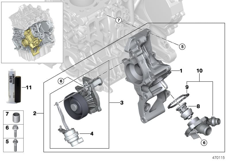 Termostato OEM 11518588945 para BMW F20, F21, F22, F23, F30, F31, F34, F32, F33, F36, F10, F11, G30, G31, G11, G12, F48, F39, F25, G01, F26, G02 y MINI F54, F55, F56, F57, F60. Original BMW y MINI.