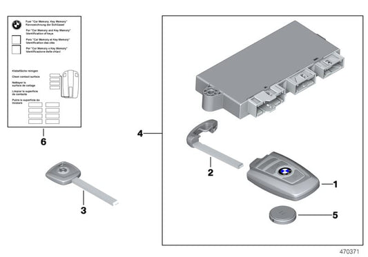 Llave de inserción OEM 51217227123 para BMW F06, F12, F13, F01, F02, F04. Repuesto original BMW para mando a distancia.