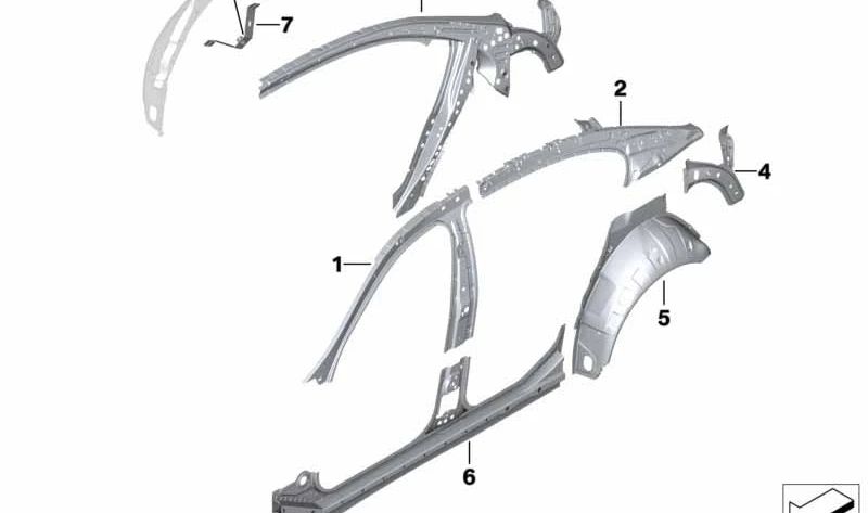Marco interior lateral delantero derecho OEM 41217240452 para BMW F10, F10N, F11, F11N, F18, F18N. Repuesto original BMW.