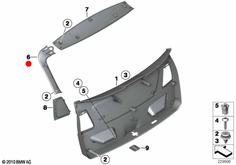 Gray right trunk cover OEM 51497260038 for BMW X3 F25. Genuine BMW.