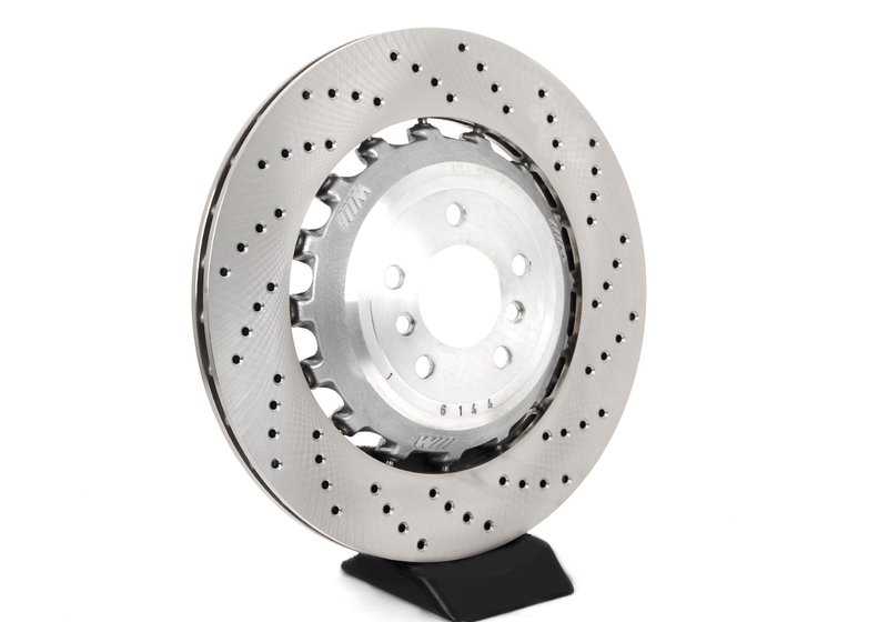 Disco de freno ventilado y perforado derecho OEM 34212284104 para BMW F10, F06, F12, F13. Original BMW.