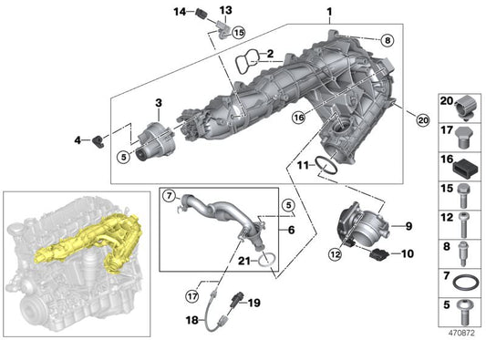 OEM set element 11617807483 for BMW E90, E91, E92, E93, F07, F10, F11, F01, F02, E70, E71. Original BMW piece.