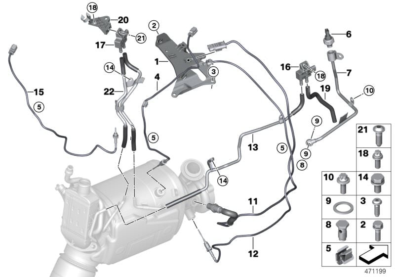 Sensor de presión de gases de escape OEM 13628573974 para BMW F10, F11, G30, G31, F01, F02, G11, G12, E70, F15, G05, E71, F16, G06, G07. Original BMW.
