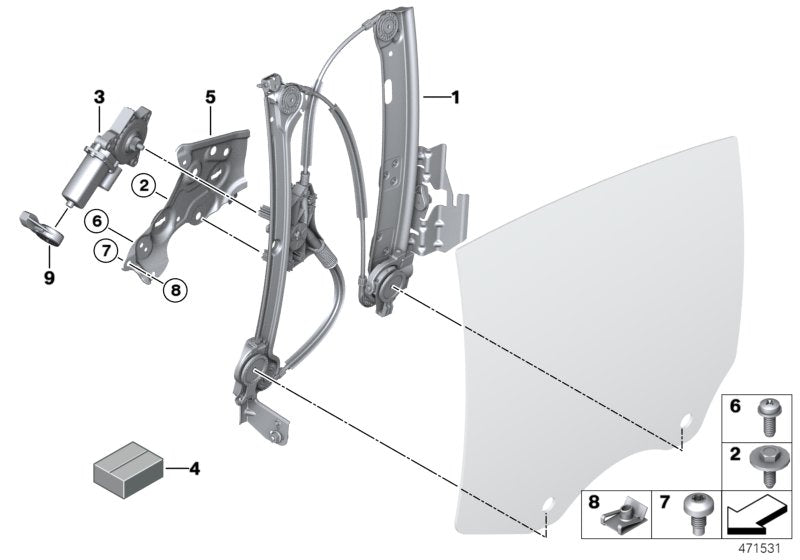 Mecanismo elevalunas trasero derecho sin motor OEM 51357311598 para BMW F06 (640d, 640i) modelos 2012-2018. Original BMW.