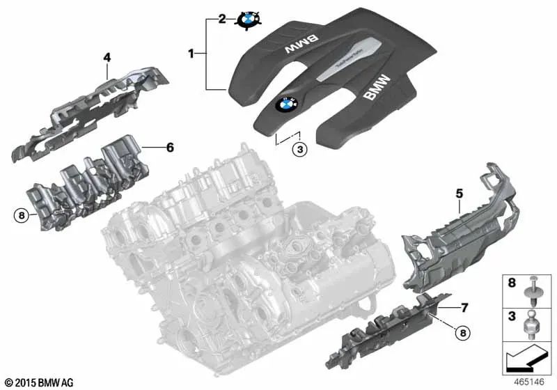 Tampa do motor para BMW G30 (OEM 11148679177). BMW original