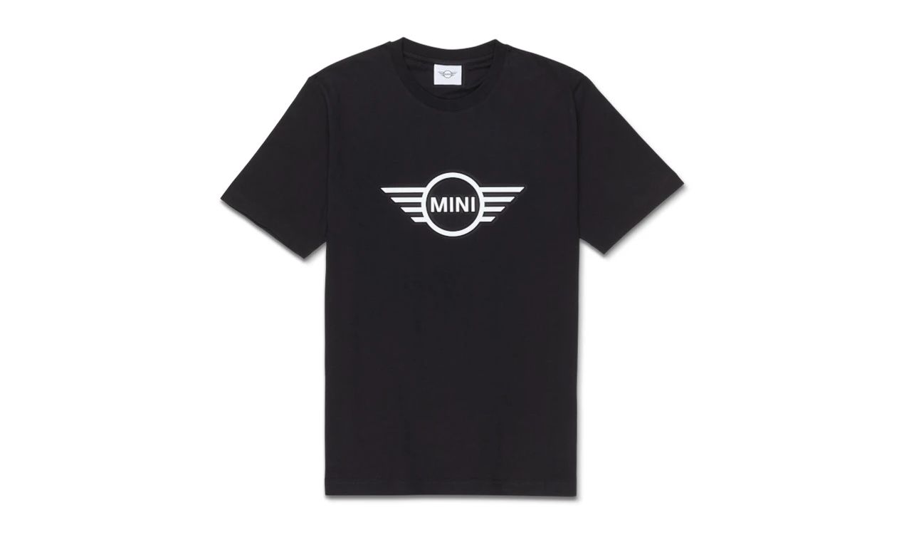 T-shirt noir taille M avec logo MINI Wing en relief OEM 80145B32058. Valable pour BMW. MINI d'origine.