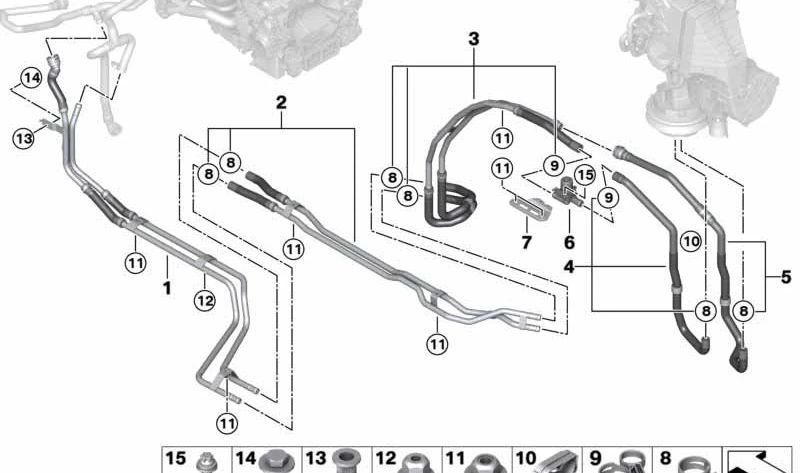 Manguera de refrigerante anticongelante subterránea para BMW G07 (OEM 64216821665). Original BMW
