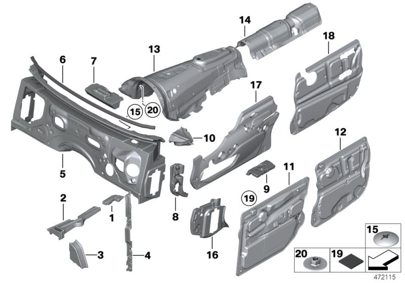 Insonorización de túnel OEM 51487945996 para BMW Serie 5 F07, Serie 7 F01, F02, F03... y más. Original BMW.