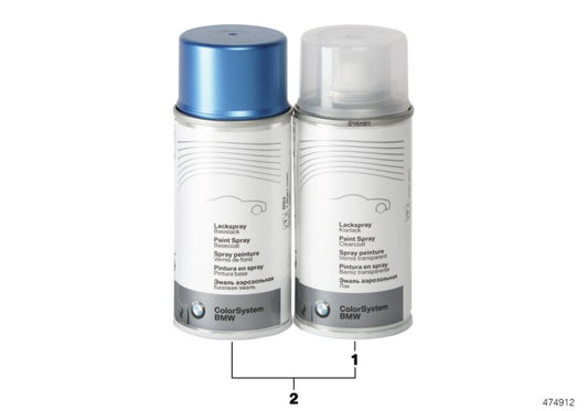 Spray de tinta branca alpina (Alpinweiss uni) 2x150ml OEM 51912407535 para BMW Motorrad {KK56, K75, K75 S, R100 GS PD, R65 GS, R80 GS, R80 GS PD}. BMW genuíno.