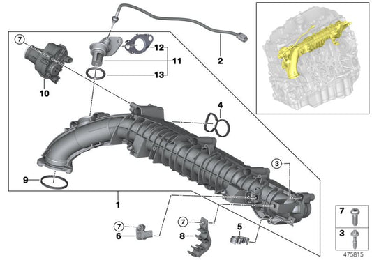 Tubería de admisión OEM 11618579880 para BMW G30, G31, G32, G11, G12, G01, G02. Compatible con sistemas AGR con control de mariposa. Original BMW.