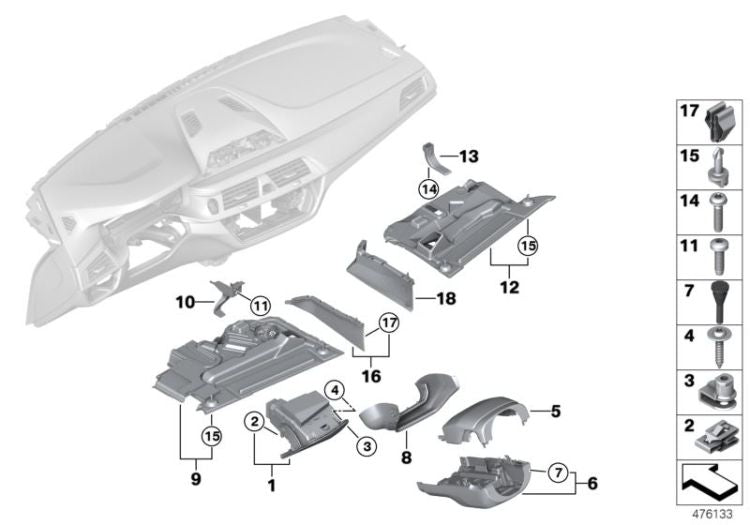 Bandeja panel instrumentos lado conductor OEM 51167948718 para BMW Serie 5 G30, G31, Serie 6 G32... y más. Original BMW.