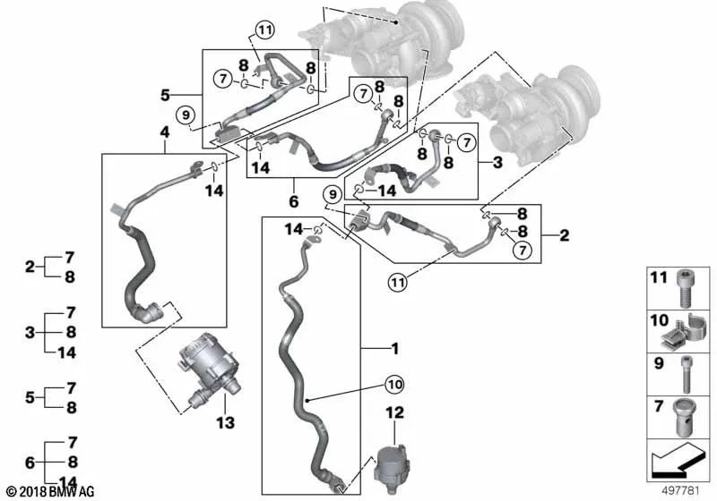 Pipeline de réfrigérant du turbocompresseur de gaz d'échappement pour BMW G12, G12N, G16 (OEM 11539485761). BMW d'origine.