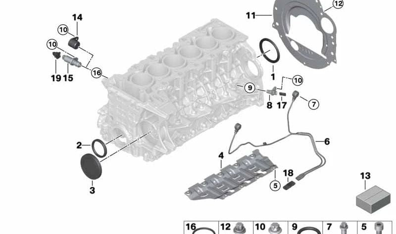 Tapón de cierre motor OEM 11417550490 para BMW E81, E82, E87, E88, E90, E91, E92, E93, E60, E61, F10, F11, E63, E64, E65, E66, F01, F02, E84, E83, F25, E70, E85, E86, E89. Original BMW.